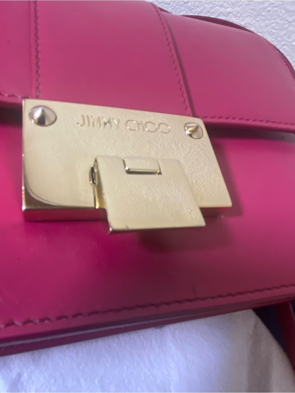 Jimmy Choo Red/Fuchsia Leather Crossbody with Gold-Tone Lock - Picture 8 of 16